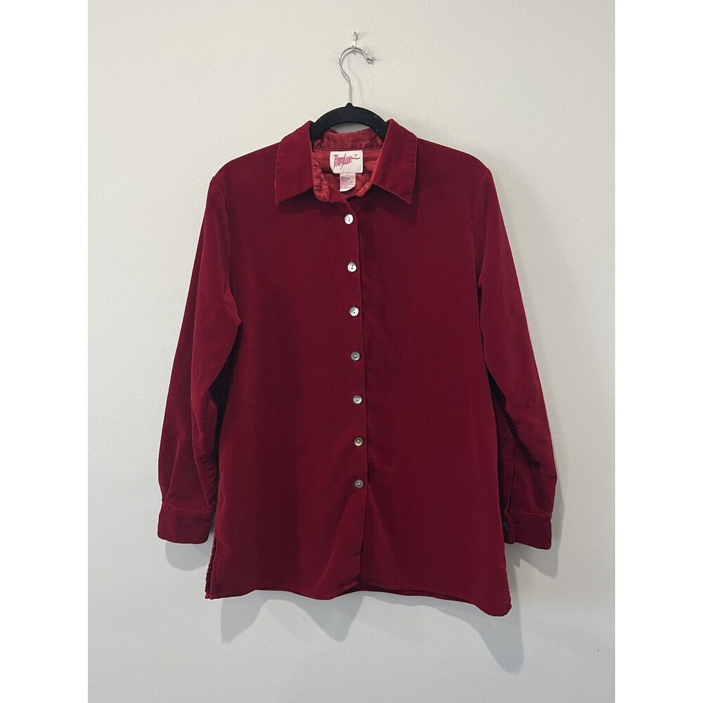 Vintage Pennylane Shirt Women's Large Red Velvet Button Up‎ Long Sleeve MOP